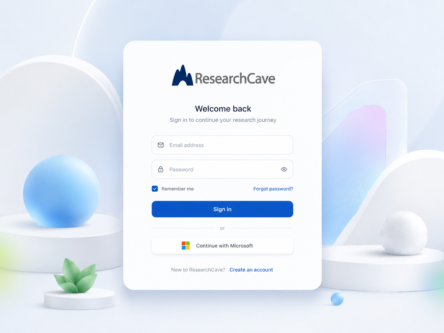 ResearchCave account sign-in experience